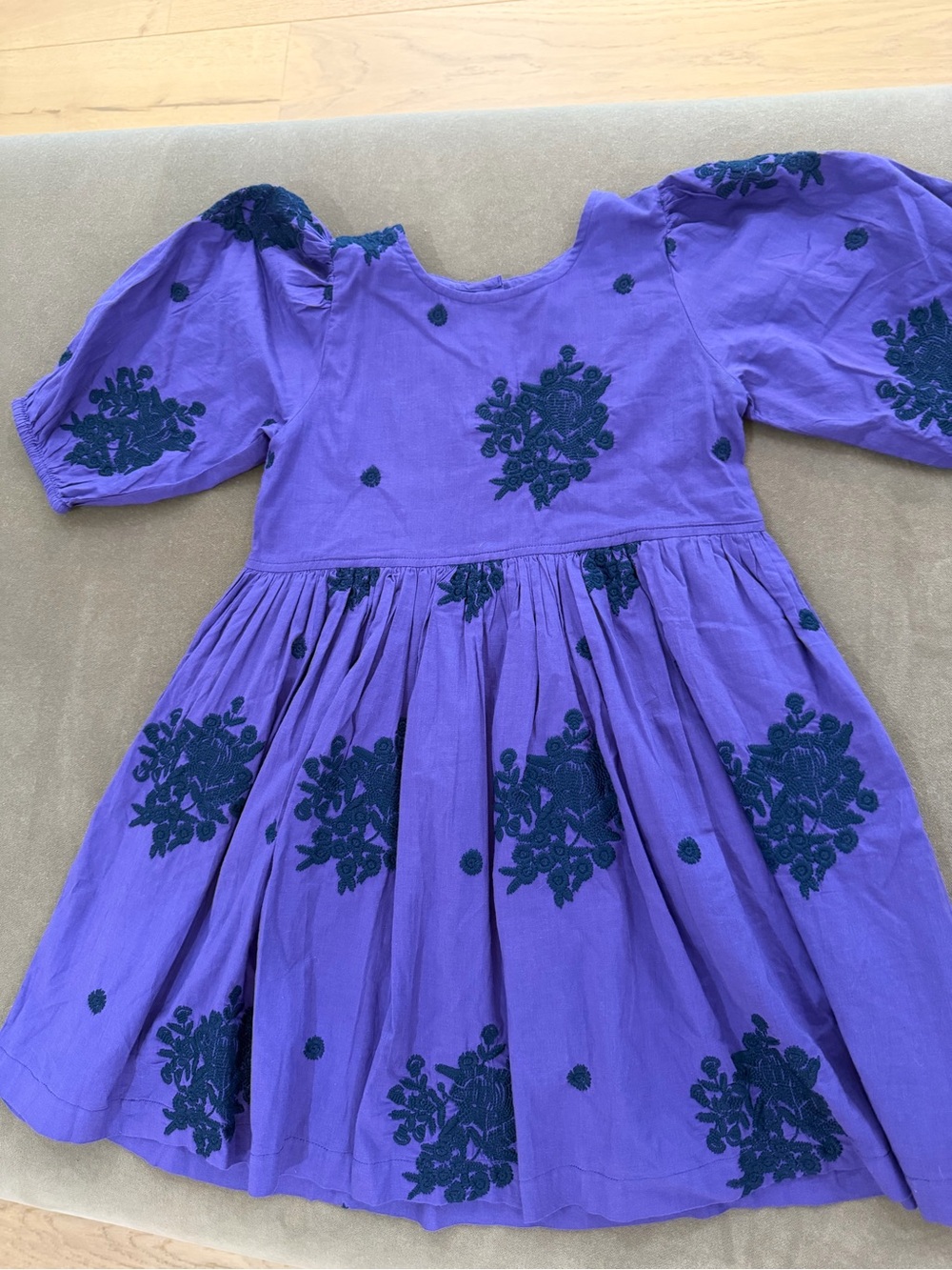 Pink Chicken Purple Dress with Navy Embroidery